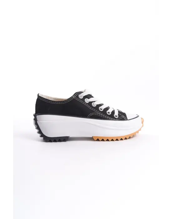 Parıs Bağcıklı Ortopedik Taban Kadın Sneaker Spor Ayakkabı  Bt - Siyah