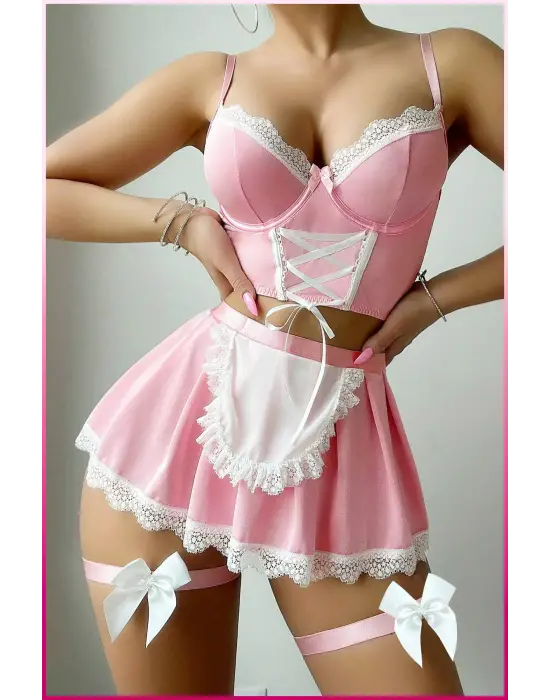 Pembe Fırfır Detaylı Özel Tasarım İç Giyim Seti