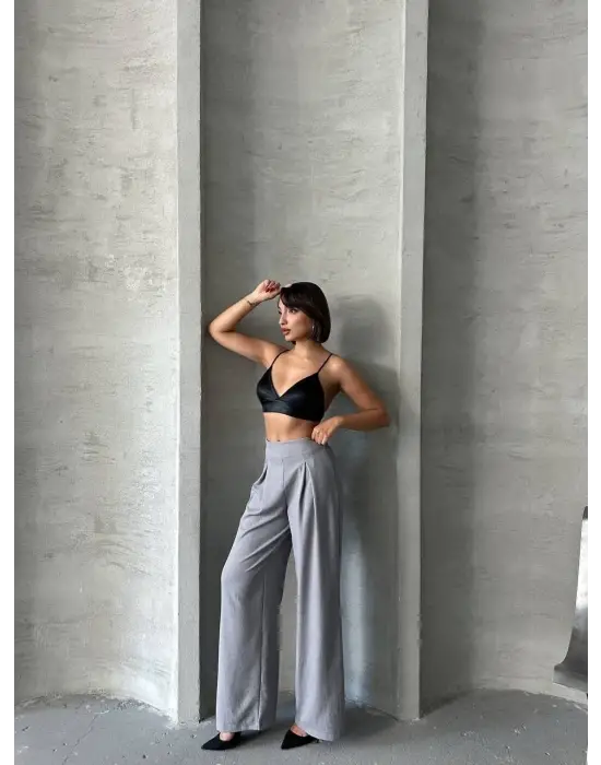 Pileli Keten Pantolon