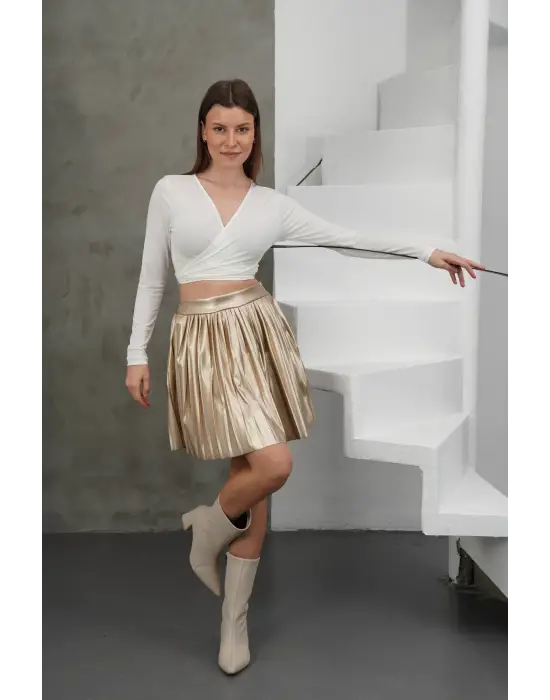 Piliseli Deri Etek Gold H261564