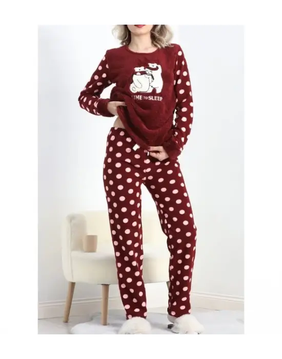 Polatlı Alt Üst Pontiyeli Pijama Takımı Bordo