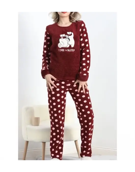 Polatlı Alt Üst Pontiyeli Pijama Takımı Bordo