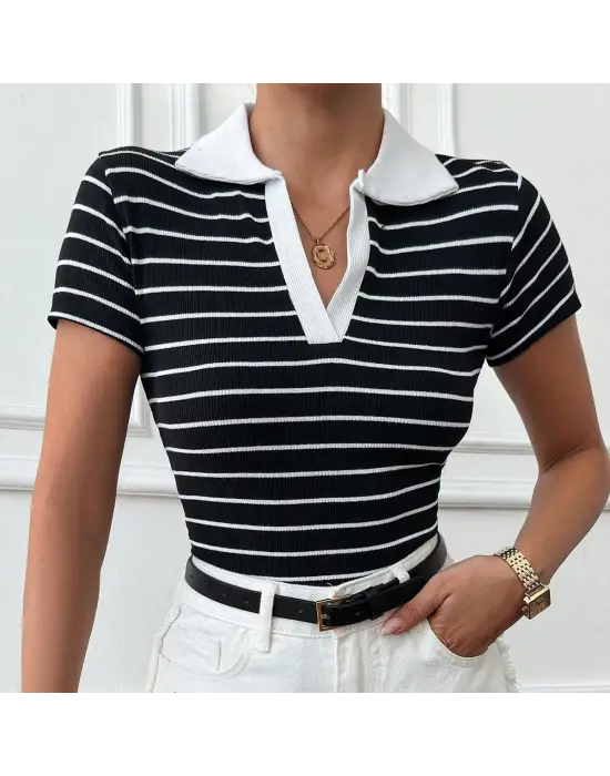 Polo Yaka Garnili Bluz