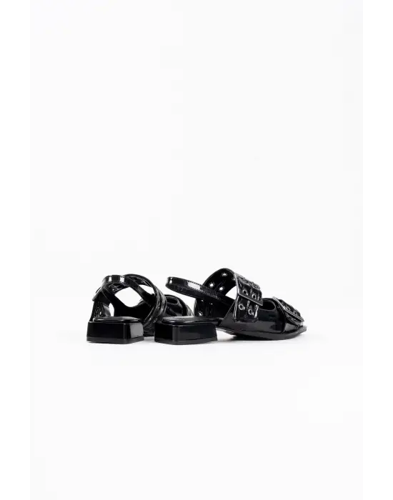 Pony Siyah Rugan Kemer Detaylı Kadın Topuklu Ayakkabı