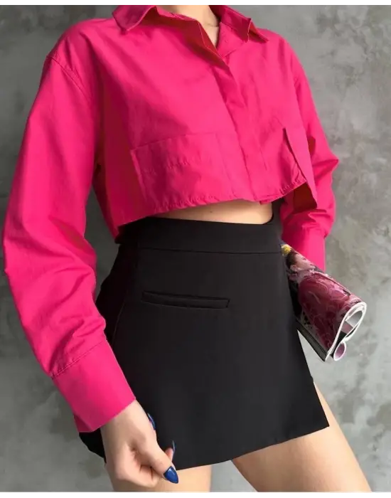 Poplin Crop Gömlek Fuşya S3060