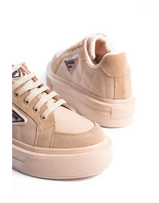 Prag Bağcıklı Ortopedik Taban Desenli Kadın Sneaker Spor Ayakkabı Tt - Ten