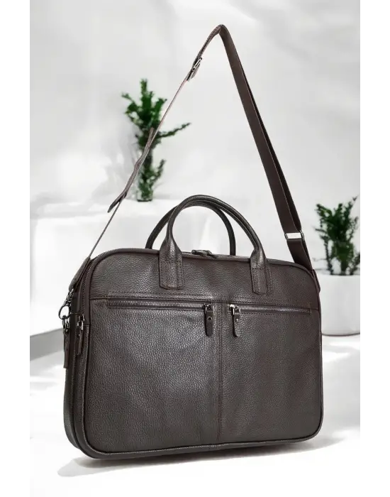 Premium Kalite Hakiki Deri Kahverengi 14 & 15.6 inç Laptop Evrak Çantası