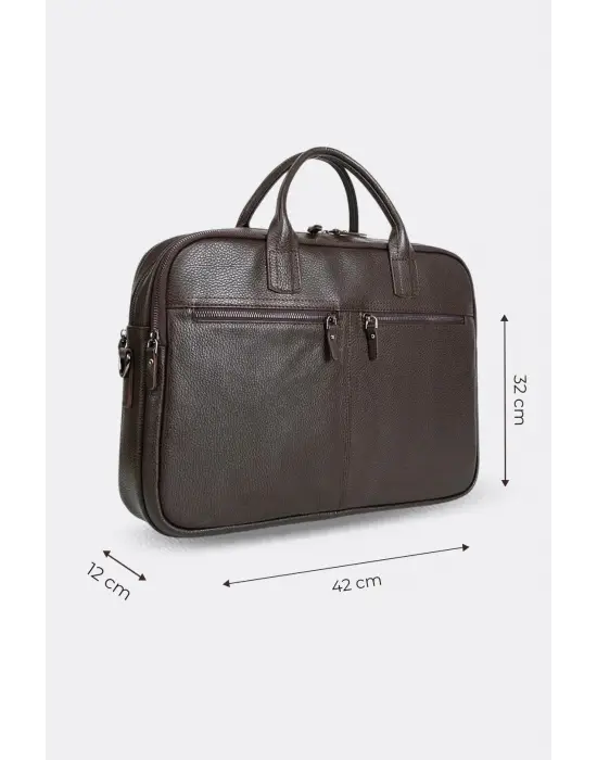 Premium Kalite Hakiki Deri Kahverengi 14 & 15.6 inç Laptop Evrak Çantası