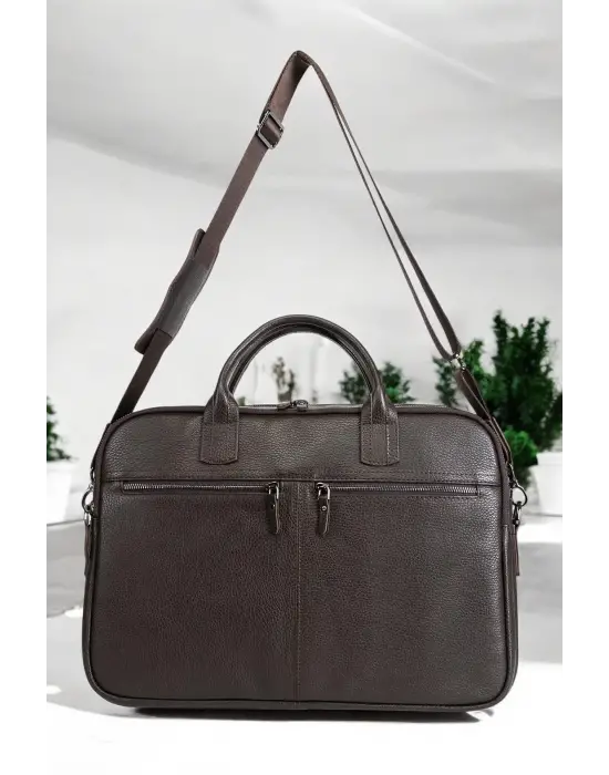 Premium Kalite Hakiki Deri Kahverengi 14 & 15.6 inç Laptop Evrak Çantası