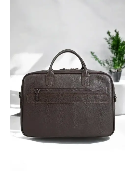 Premium Kalite Hakiki Deri Kahverengi 14 & 15.6 inç Laptop Evrak Çantası
