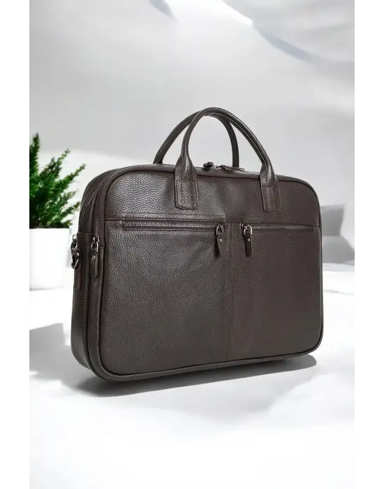 Premium Kalite Hakiki Deri Kahverengi 14 & 15.6 inç Laptop Evrak Çantası