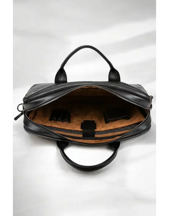 Premium Kalite Hakiki Deri Siyah 14 & 15.6 inç Laptop Evrak Çantası