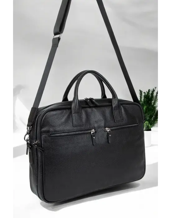 Premium Kalite Hakiki Deri Siyah 14 & 15.6 inç Laptop Evrak Çantası