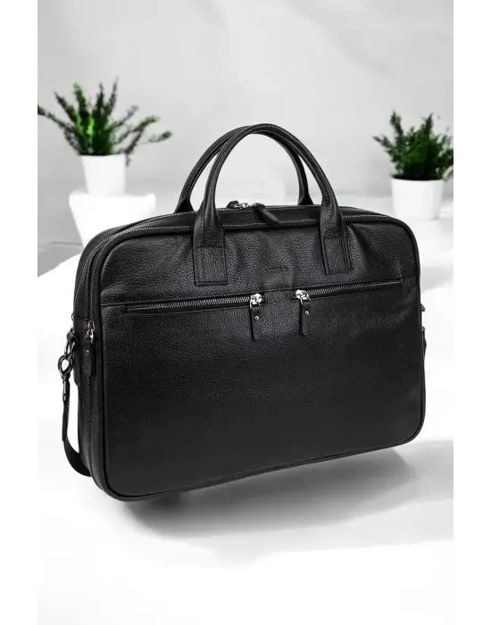 Premium Kalite Hakiki Deri Siyah 14 & 15.6 inç Laptop Evrak Çantası