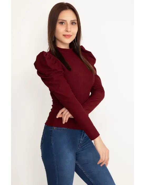 Prenses Kol Bluz Bordo W3125