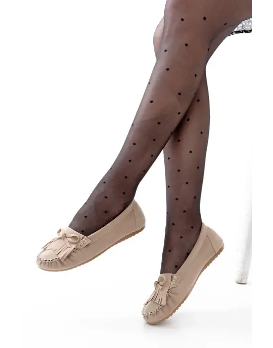 Bej Süet Püsküllü Günlük Kadın Babet