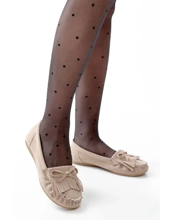 Bej Süet Püsküllü Günlük Kadın Babet