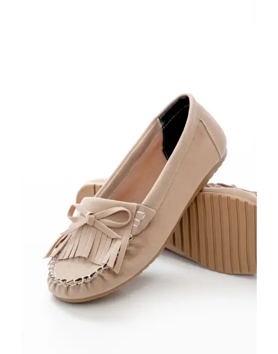 Bej Süet Püsküllü Günlük Kadın Babet