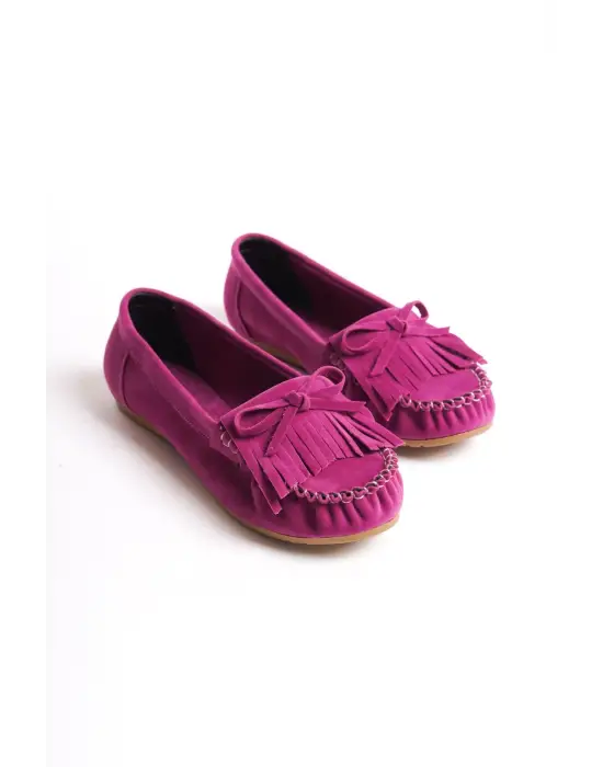 Fuşya Süet Püsküllü Günlük Kadın Babet