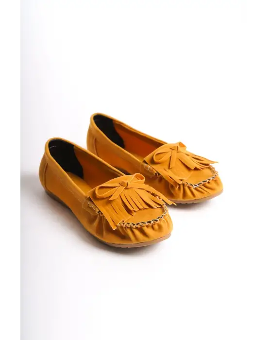 Hardal Süet Püsküllü Günlük Kadın Babet