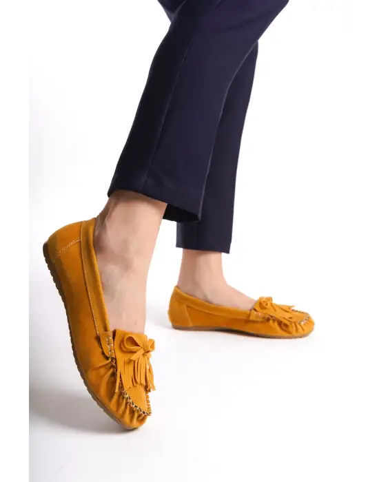 Hardal Süet Püsküllü Günlük Kadın Babet