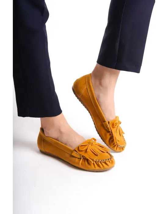 Hardal Süet Püsküllü Günlük Kadın Babet