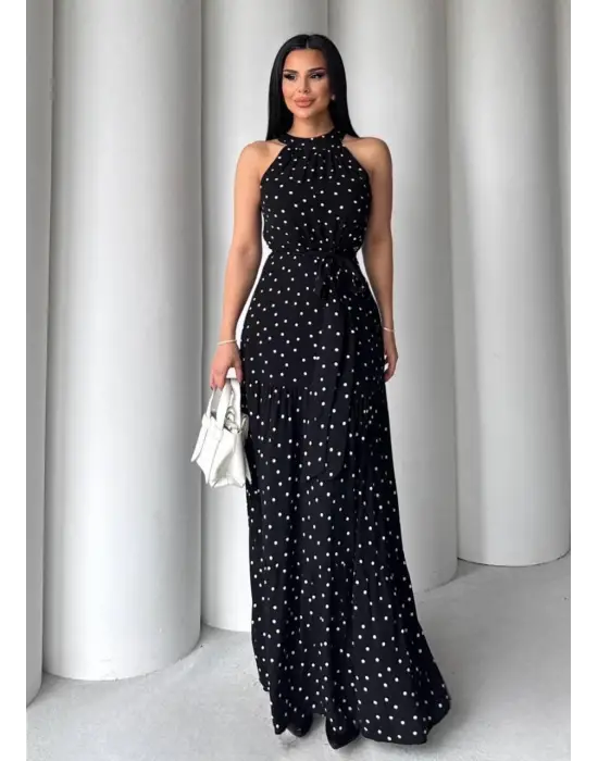 Puantiyeli Yırtmaçlı Elbise N4233