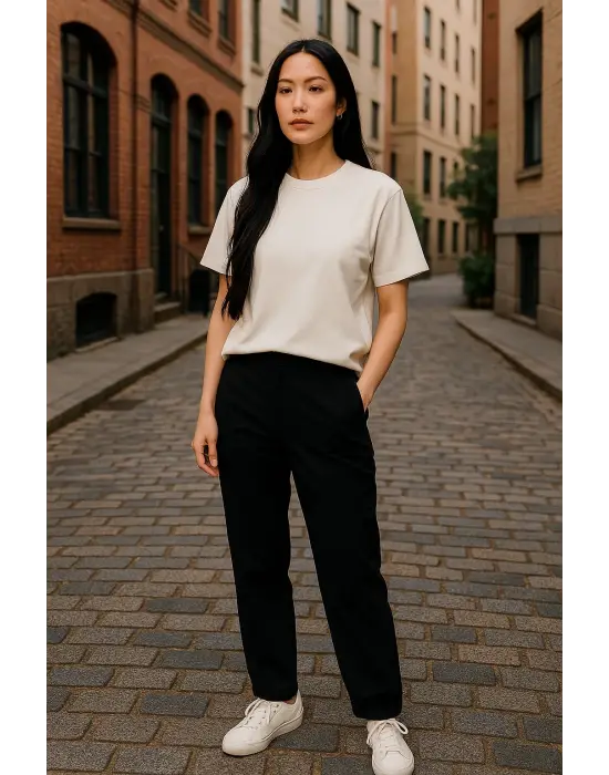 Regular Kalıp Kadın - Erkek Unisex Basic Tişört Ekru