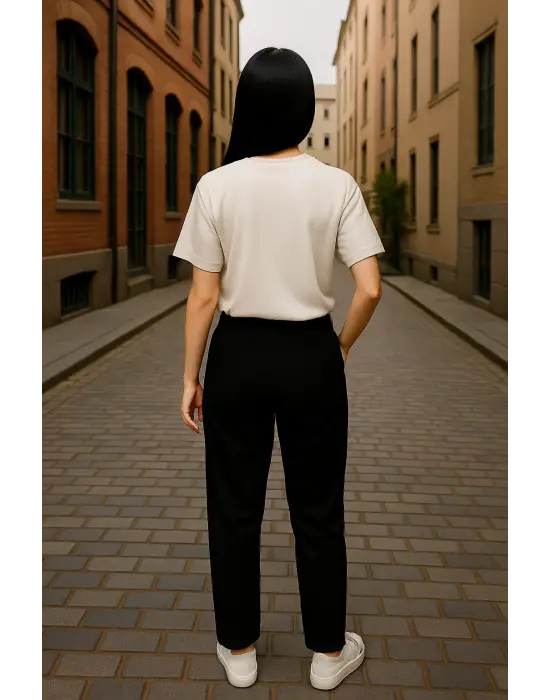 Regular Kalıp Kadın - Erkek Unisex Basic Tişört Ekru