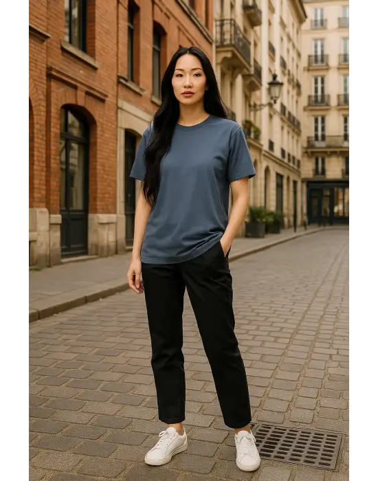 Regular Kalıp Kadın - Erkek Unisex Basic Tişört Gri