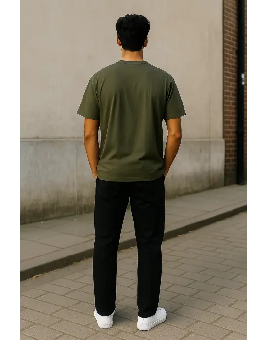 Regular Kalıp Kadın - Erkek Unisex Basic Tişört Haki