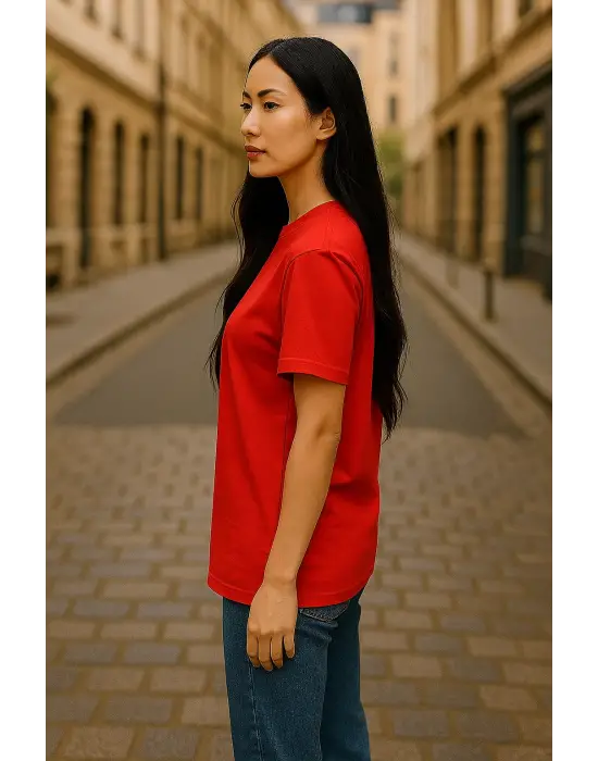 Regular Kalıp Kadın - Erkek Unisex Basic Tişört Kırmızı