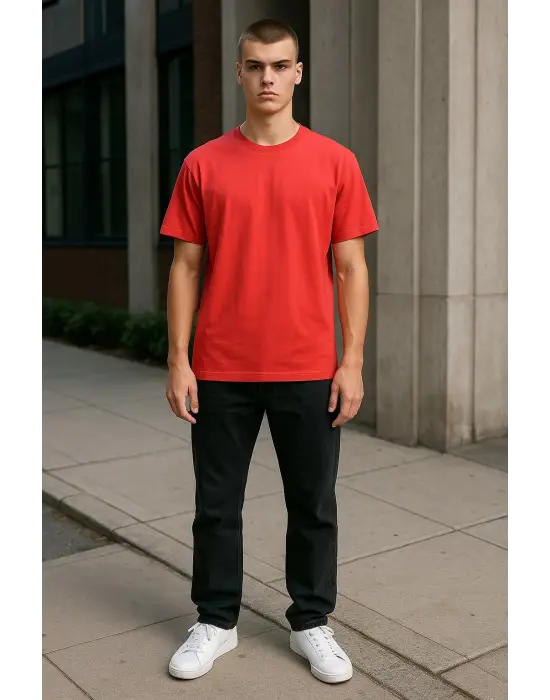 Regular Kalıp Kadın - Erkek Unisex Basic Tişört Kırmızı