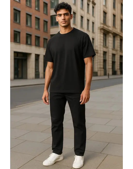 Regular Kalıp Kadın - Erkek Unisex Basic Tişört Siyah