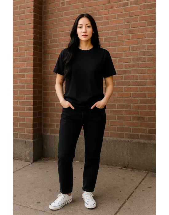 Regular Kalıp Kadın - Erkek Unisex Basic Tişört Siyah