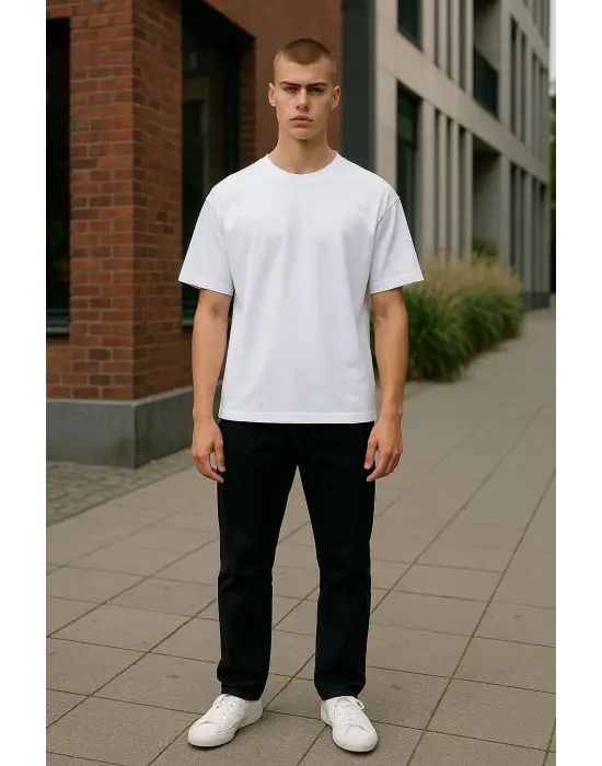 Regular Kalıp Kadın - Erkek Unisex Basic Tişört Beyaz