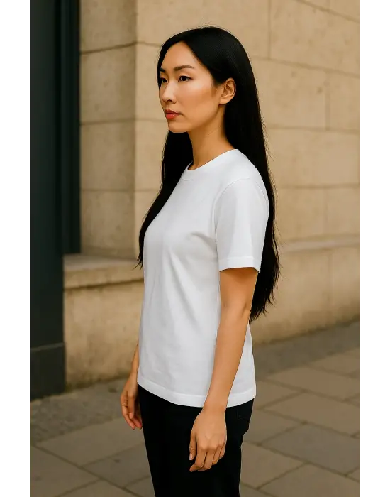 Regular Kalıp Kadın - Erkek Unisex Basic Tişört Beyaz