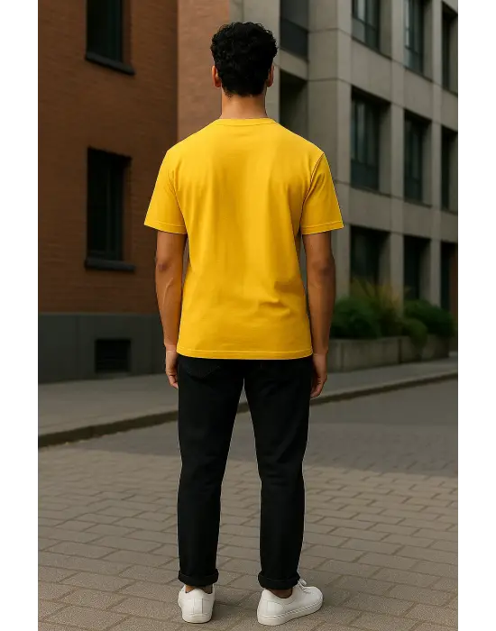 Regular Kalıp Kadın - Erkek Unisex Basic Tişört Sarı