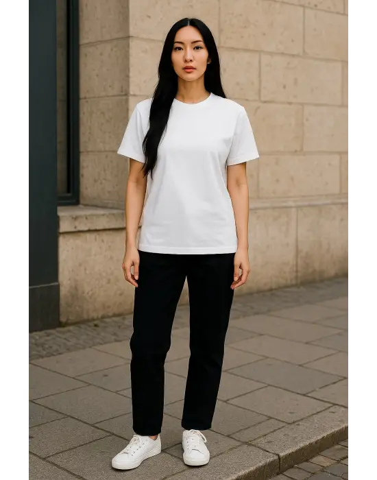 Regular Kalıp Kadın - Erkek Unisex Basic Tişört Beyaz