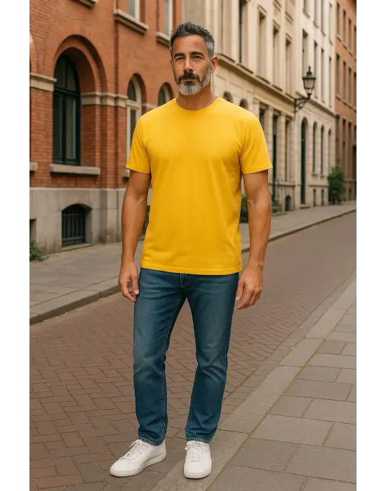 Regular Kalıp Kadın - Erkek Unisex Basic Tişört Sarı