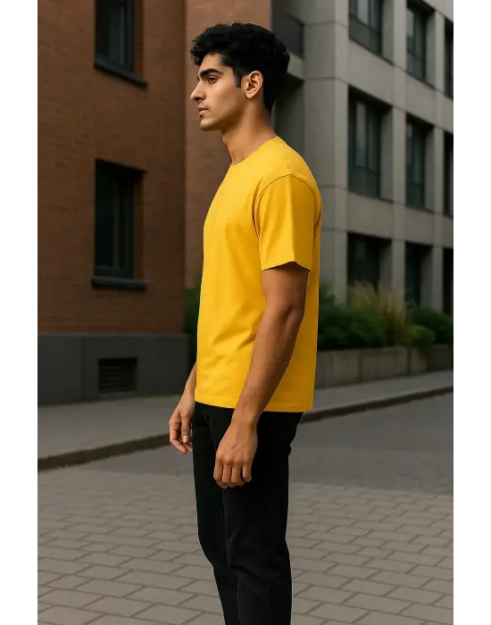 Regular Kalıp Kadın - Erkek Unisex Basic Tişört Sarı