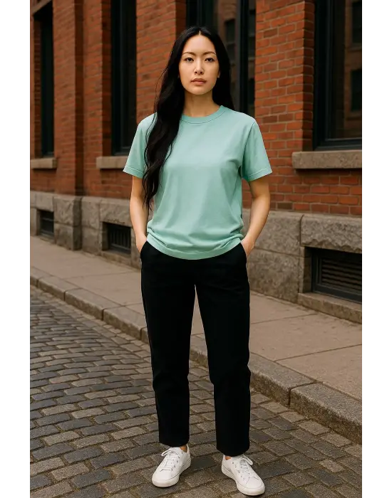 Regular Kalıp Kadın - Erkek Unisex Basic Tişört Su Yeşili