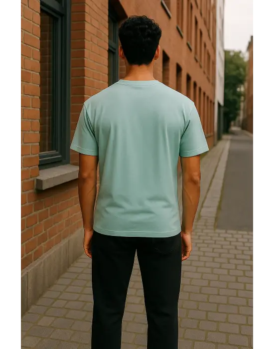 Regular Kalıp Kadın - Erkek Unisex Basic Tişört Su Yeşili