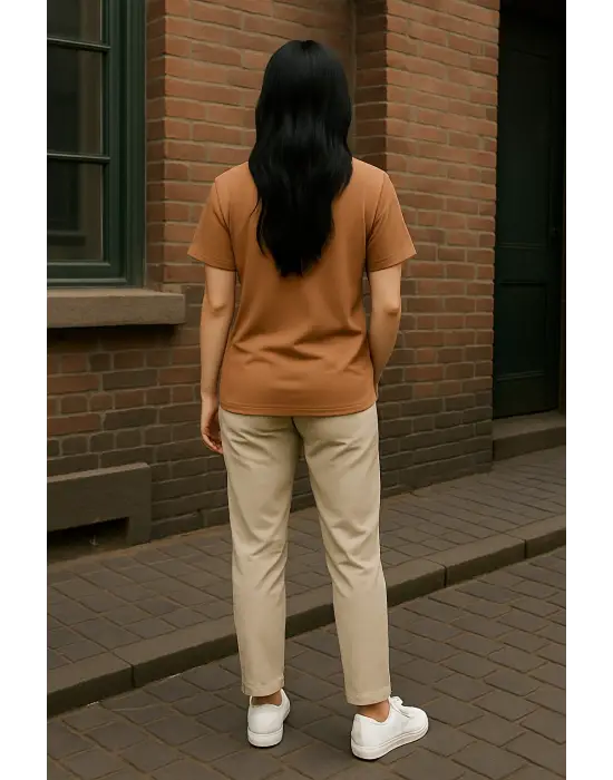 Regular Kalıp Kadın - Erkek Unisex Basic Tişört Ten Rengi