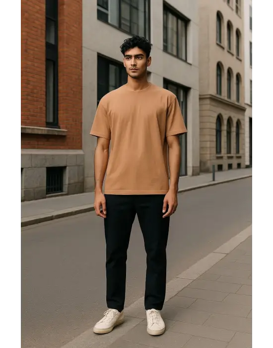 Regular Kalıp Kadın - Erkek Unisex Basic Tişört Ten Rengi