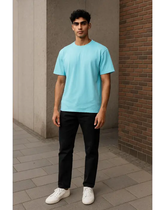 Regular Kalıp Kadın - Erkek Unisex Basic Tişört Turkuaz