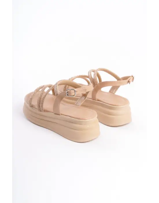 Rıley İnce Tokalı Taşlı Şeritli Ortopedik Taban Kadın Sandalet Tt - Ten