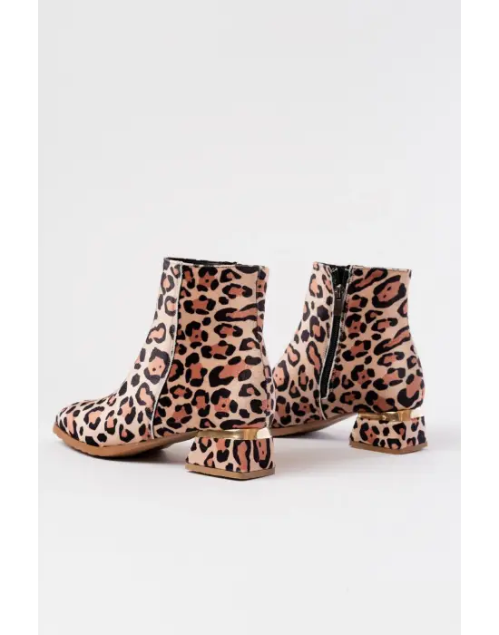 Leopar Topuklu Fermuarlı Günlük Kadın Bot