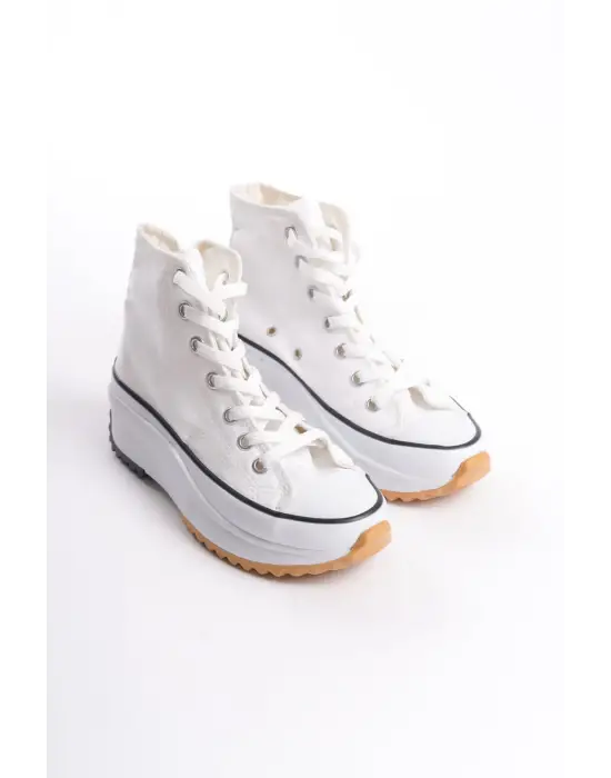 Roma Bağcıklı Ortopedik Taban Kadın Sneaker Spor Ayakkabı Bt - Beyaz