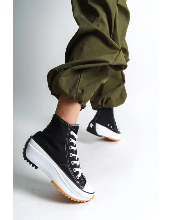 Roma Bağcıklı Ortopedik Taban Kadın Sneaker Spor Ayakkabı  Bt - Siyah